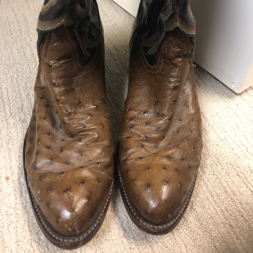 Tony Lama brown ostrich cowboy boots